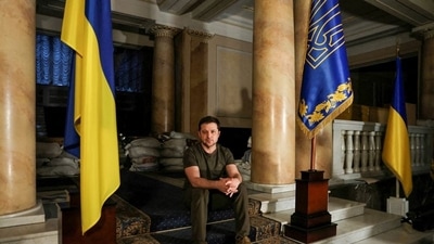 Ukrainian President Volodymyr Zelenskyy poses after an interview in Kyiv, Ukraine. (REUTERS)
