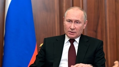 Russian President Vladimir Putin addresses the nation in the Kremlin in Moscow. (AP) Russian President Vladimir Putin addresses the nation in the Kremlin in Moscow. (AP)