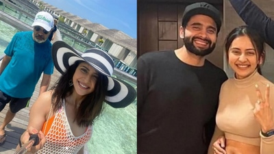 Jackky Bhagnani reacts to girlfriend Rakul Preet Singh's photos.