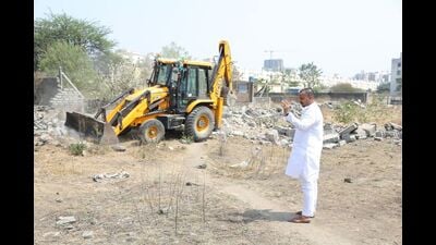 The work of clearing debris and levelling the ground fit for playing began on Wednesday. (HT PHOTO) The work of clearing debris and levelling the ground fit for playing began on Wednesday. (HT PHOTO)