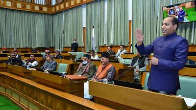 Himachal CM Jai Ram Thakur addressing the assembly session in Shimla on Wednesday. (Deepak Sansta/Hindustan Times) Himachal CM Jai Ram Thakur addressing the assembly session in Shimla on Wednesday. (Deepak Sansta/Hindustan Times)