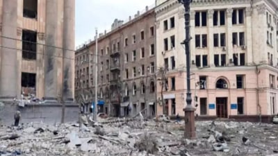 Bombed out Kharkiv where Indian student from Karnataka, Naveen Shekarappa Gyanagoudar, lost his life. Bombed out Kharkiv where Indian student from Karnataka, Naveen Shekarappa Gyanagoudar, lost his life.