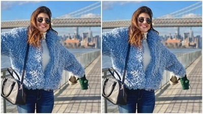 Sanjana accessorised her look with pastel boots from the shelves of Bershka and tinted shades as she smiled with all her heart for the camera. (Instagram/@sanjanasanghi96)