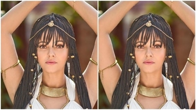 Styled by fashion stylist Anuradha Khurana, Rubina wore her tresses in mini braids and decorated them with golden beads. (Instagram/@rubinadilaik)