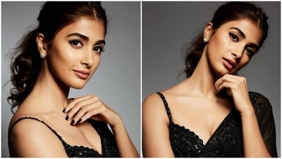 Earlier, Pooja Hegde dropped some mesmerising pictures of herself in a shimmery black saree and made fans go gaga over her look.&nbsp; (Instagram/@hegdepooja)