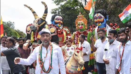 The padayatra today covers a distance of 16.7 km to reach Mekrhi Circle in the city from near Jayadeva Junction. (PTI)