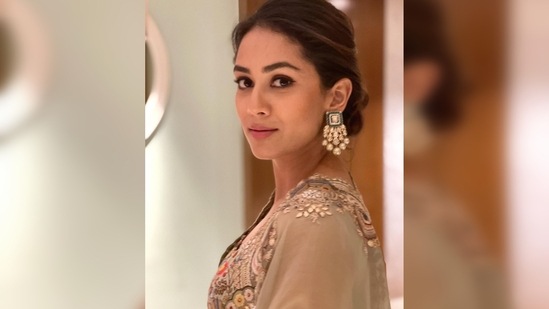 Mira Rajput shared a slew of photos of herself in the stunning lehenga set and captioned it, "Putting your hair up > Letting your hair down."(Instagram/@mira.kapoor)