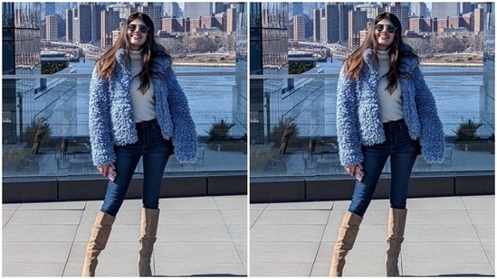 " An over-energised bunny on a fine winter morning. Hola, New York," greeted Sanjana as she decked up in open tresses and a shade of nude lipstick.(Instagram/@sanjanasanghi96)