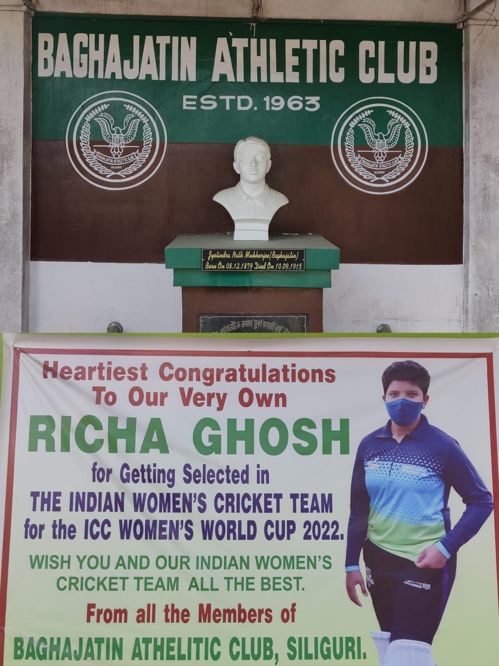 A poster congratulating Richa Ghosh for the World Cup selection. (HT Photo/Shivam Saha) A poster congratulating Richa Ghosh for the World Cup selection. (HT Photo/Shivam Saha)