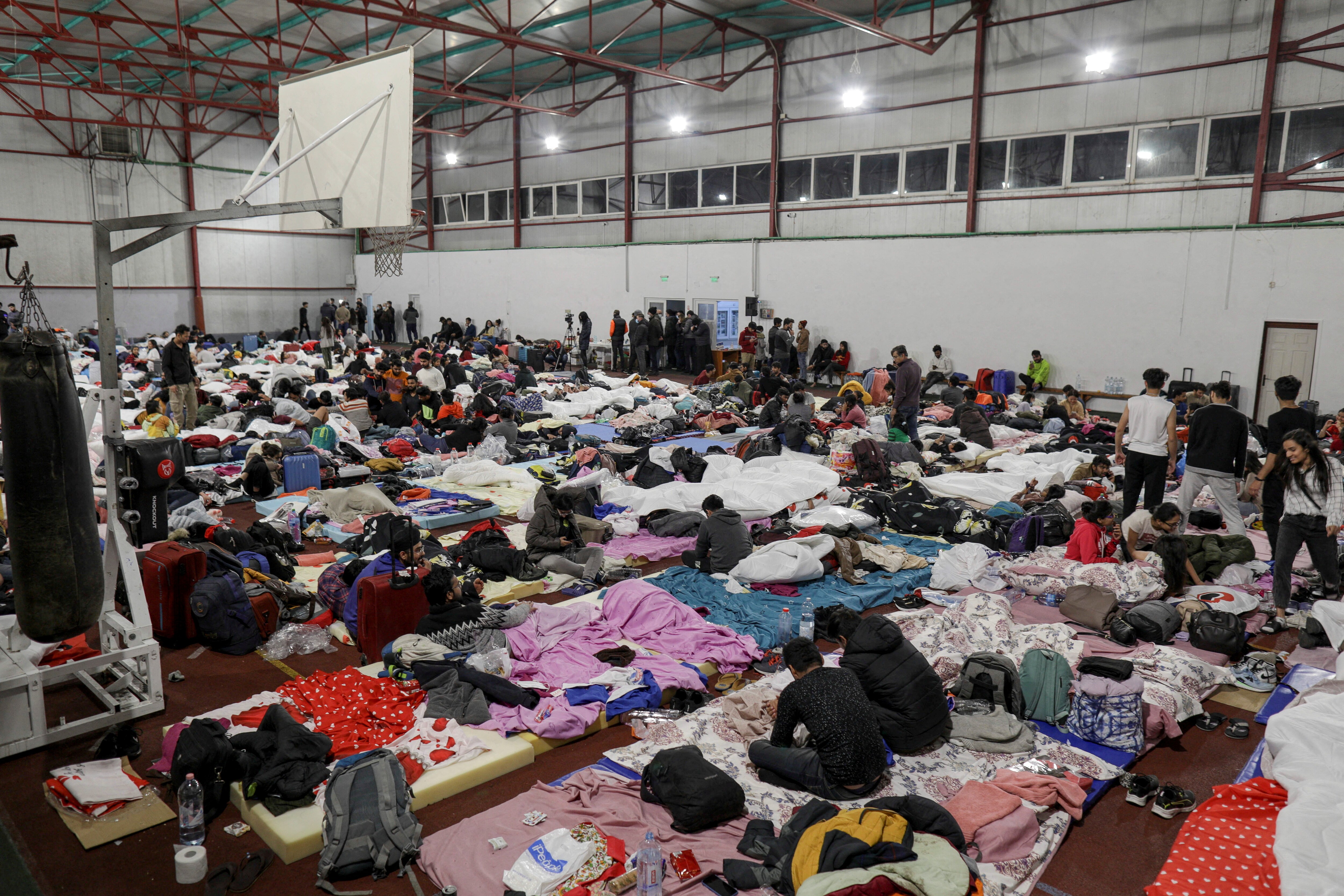 Indian students that fled Ukraine rest in a sports hall in Voluntari, Ilfov, near Bucharest, Romania.&nbsp; (Reuters)