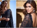 Kriti Sanon is currently occupied with the promotions of her upcoming film Bachchan Paandey which is slated to release on March 18. The actor recently took to her Instagram handle to share a few photos of herself in an embellished black Manish Malhotra saree.(Instagram/@kritisanon) Kriti Sanon is currently occupied with the promotions of her upcoming film Bachchan Paandey which is slated to release on March 18. The actor recently took to her Instagram handle to share a few photos of herself in an embellished black Manish Malhotra saree.(Instagram/@kritisanon)