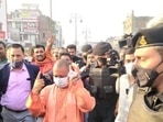 Chief minister Yogi Adityanath after casting his vote on Thursday in the 6th phase of UP election.&nbsp;