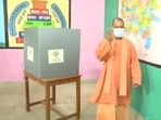 Uttar Pradesh Chief Minister Yogi Adityanath casts his vote in the sixth phase of Assembly elections, in Gorakhpur on Thursday. (ANI)