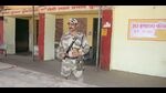 Armed security personnel guarding Mundera Mandi where the counting of votes will take place in Prayagraj on March 10. (HT photo)