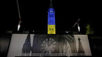 The Peace Tower is lit blue and yellow in support of Ukraine on Parliament Hill in Ottawa, Ontario, Canada February 28, 2022. REUTERS/Blair Gable (REUTERS) The Peace Tower is lit blue and yellow in support of Ukraine on Parliament Hill in Ottawa, Ontario, Canada February 28, 2022. REUTERS/Blair Gable (REUTERS)