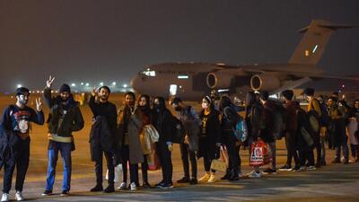 Indian nationals, evacuated from Ukraine, upon their arrival at the Hindon Air Force Station in Ghaziabad, early on Thursday. (PTI PHOTO.) Indian nationals, evacuated from Ukraine, upon their arrival at the Hindon Air Force Station in Ghaziabad, early on Thursday. (PTI PHOTO.)