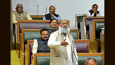 Haryana home minister Anil Vij speaks in the assembly in Chandigarh on Thursday. (HT Photo) Haryana home minister Anil Vij speaks in the assembly in Chandigarh on Thursday. (HT Photo)