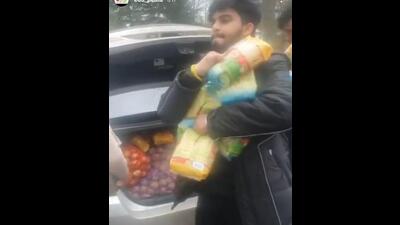 A student stuck in Ukraine collecting supplies. (Sourced) A student stuck in Ukraine collecting supplies. (Sourced)