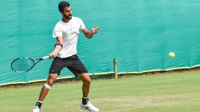 Yuki Bhambri during a practice session ahead of Davis Cup World Group 1 play-off tie between India and Denmark, at Gymkhana Club in New Delhi, (PTI) Yuki Bhambri during a practice session ahead of Davis Cup World Group 1 play-off tie between India and Denmark, at Gymkhana Club in New Delhi, (PTI)