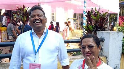 Congress candidate from Calangute, Michael Lobo and his wife Delilah Lobo after casting votes for Goa Assembly elections. The votes will be counted on March 10 (ANI) Congress candidate from Calangute, Michael Lobo and his wife Delilah Lobo after casting votes for Goa Assembly elections. The votes will be counted on March 10 (ANI)