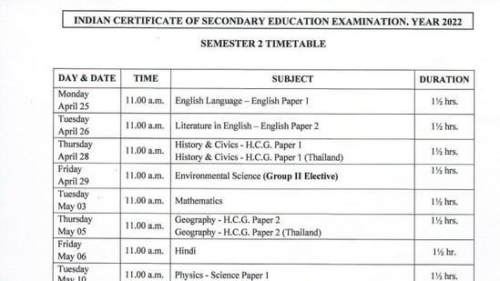 ICSE, ISC Semester 2 exam time table 2022: The semester 2 exam timetable for Class 10 (ICSE) and Class 12 (ISC) can be checked on the official website of CISCE at cisce.org.(cisce.org)