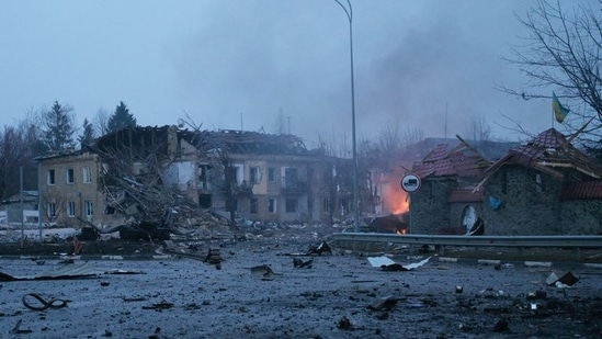 A view shows damaged buildings following recent shelling, as Russia's invasion of Ukraine continues, in the settlement of Borodyanka in the Kyiv region, Ukraine.&nbsp;(REUTERS)