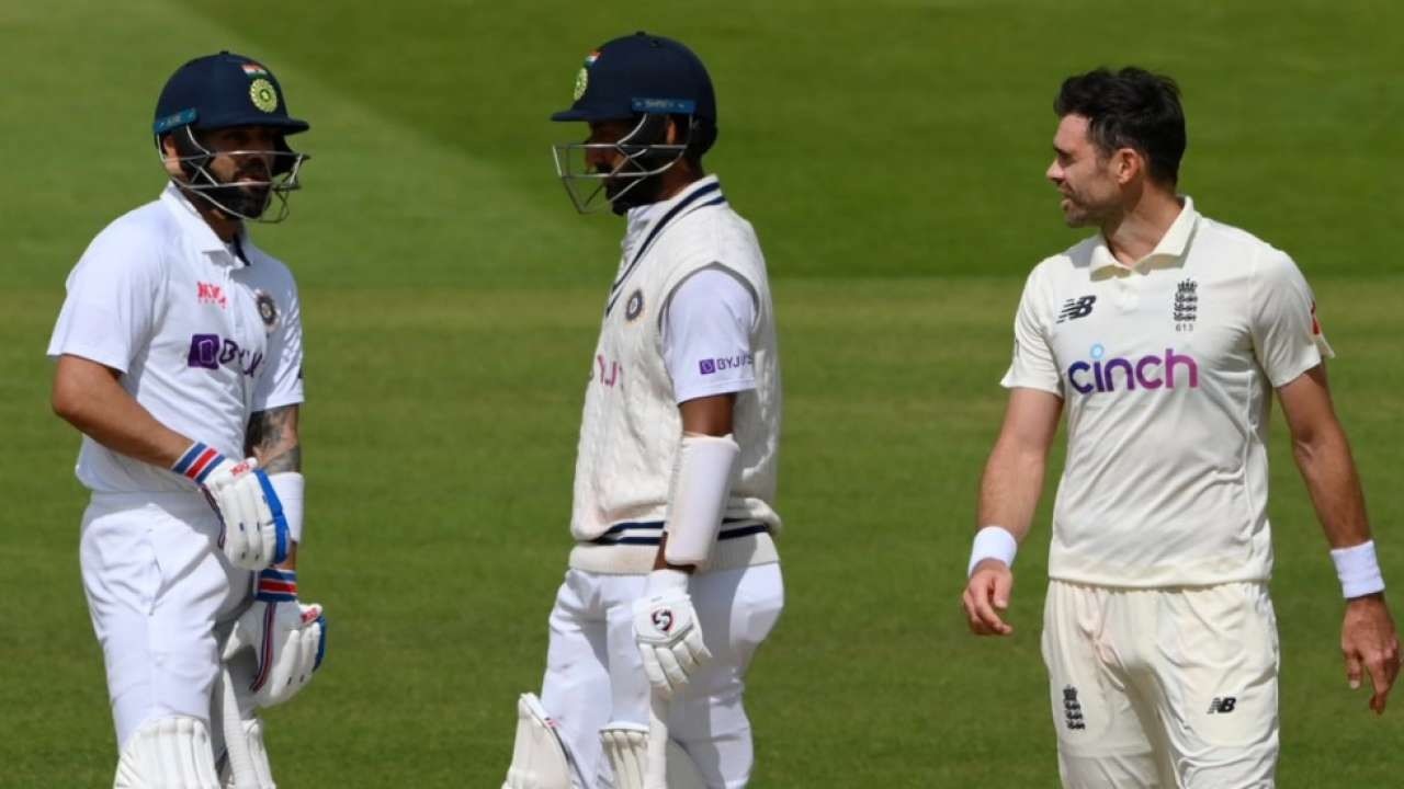 Virat Kohli and James Anderson exchange words during the second Test in Lord's in 2021. (Reuters) Virat Kohli and James Anderson exchange words during the second Test in Lord's in 2021. (Reuters)