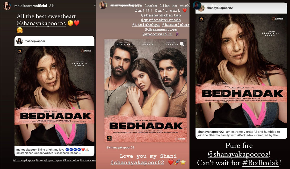 Malaika Arora, Ananya Panday and Anil Kapoor congratulated Shanaya Kapoor on Instagram Stories.&nbsp;