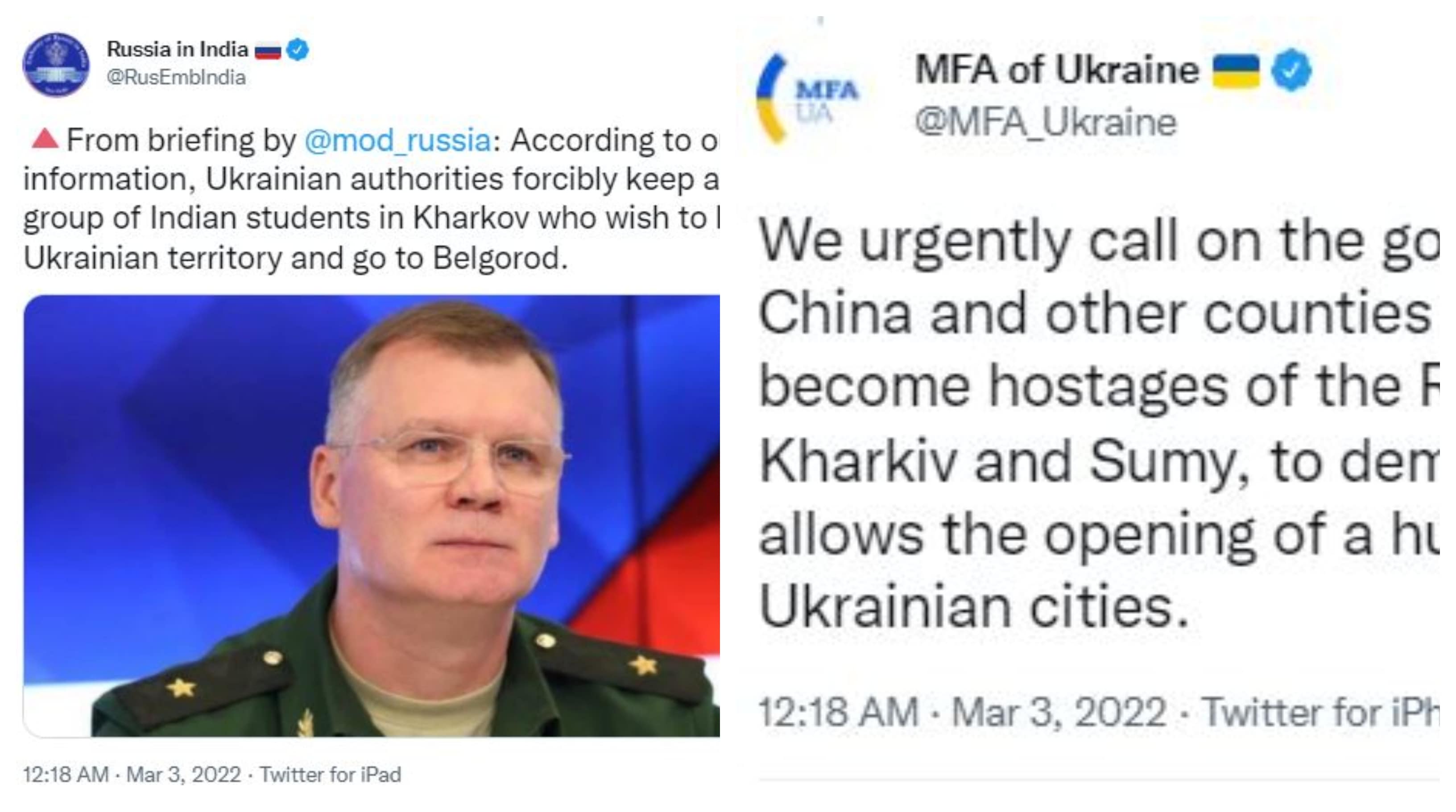 Both Russia and Ukraine claimed about some hostage situation in Kharkiv at 12.18am on Thursday. Both Russia and Ukraine claimed about some hostage situation in Kharkiv at 12.18am on Thursday.