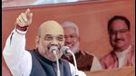 Union home minister Amit Shah at a rally for the UP assembly polls in Ghazipur on Friday. (PTI PHOTO)