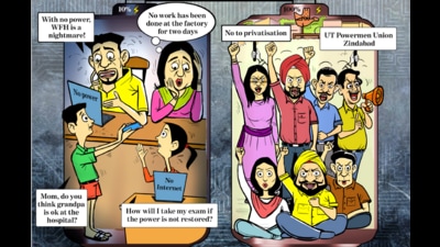 Chandigarh was without power for two days last week as electricity department employees went on their much-publicised strike against privatisation. (Illustration: Biswajit Debnath/HT)
