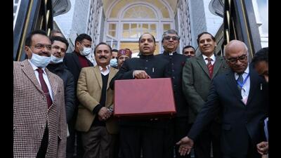 Chief minister Jai Ram Thakur before presenting the budget at the Himachal Pradesh Vidhan Sabha in Shimla on Friday. (Deepak Sansta/HT) Chief minister Jai Ram Thakur before presenting the budget at the Himachal Pradesh Vidhan Sabha in Shimla on Friday. (Deepak Sansta/HT)