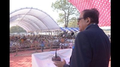 BSP national general secretary Satish Chandra Mishra addressing a public meeting in Jaunpur on Friday. (Sourced) BSP national general secretary Satish Chandra Mishra addressing a public meeting in Jaunpur on Friday. (Sourced)