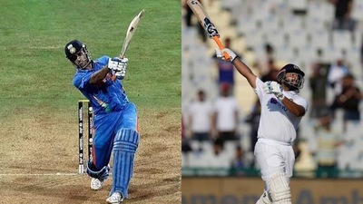 MS Dhoni hits winning six in 2011 World Cup final; Rishabh Pant during 1st Test against Sri Lanka in Mohali&nbsp;