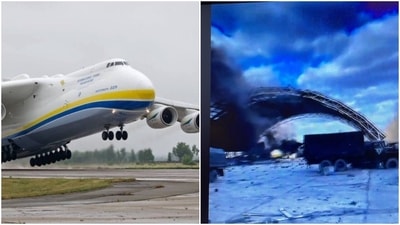 A viral video of showing the ruins of AN-225 Mriya (left) is doing rounds on the internet (Twitter/Dmytro Kuleba) A viral video of showing the ruins of AN-225 Mriya (left) is doing rounds on the internet (Twitter/Dmytro Kuleba)