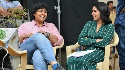 Samantha Ruth Prabhu sharing a light moment with Nandini Reddy in a throwback pic. Samantha Ruth Prabhu sharing a light moment with Nandini Reddy in a throwback pic.