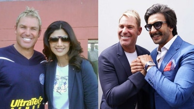 Shilpa Shetty, Ranveer Singh with Shane Warne.
