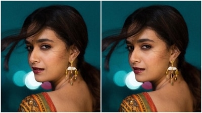 Keerthy's ethnic fashion game is always on point. A few days back, the actor played muse to fashion designer house Label Ritu Kumar and picked a multicoloured satin saree. (Instagram/@keerthysureshofficial)