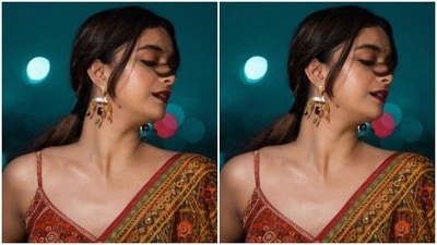 In multicolour earrings, minimal makeup and a messy ponytail, Keerthy dropped major ethnic fashion cues. (Instagram/@keerthysureshofficial)