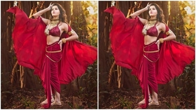In nude eyeshadow, black eyeliner, mascara-laden eyelashes, drawn eyebrows, contoured cheeks and a shade of nude lipstick, Rubina looked ethereal. (Instagram/@rubinadilaik)