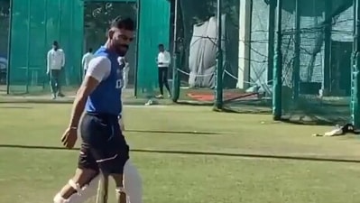 Virat Kohli during nets. (Twitter) Virat Kohli during nets. (Twitter)