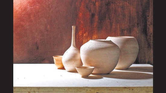 Items from Thrissur-based Clayfingers’s bisqueware collection. Co-founder Haseena Suresh offers a three-month residency programme at her 8-acre studio and home. ‘You could call pottery the new yoga,’ she says.