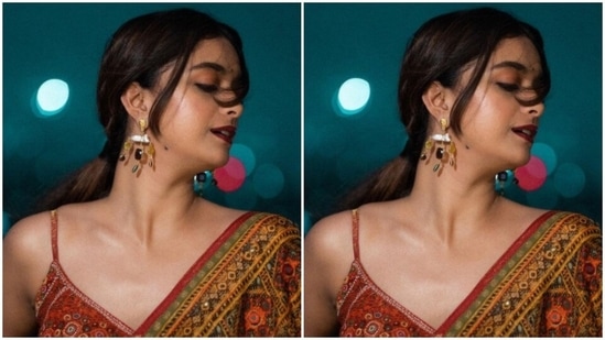 In multicolour earrings, minimal makeup and a messy ponytail, Keerthy dropped major ethnic fashion cues.(Instagram/@keerthysureshofficial)