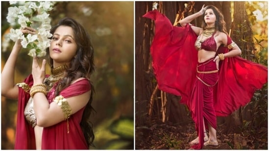 Rubina Dilaik's pages from her princess diaries are getting better by the day. The actor, a day back, shared a slew of pictures of herself from one of her fashion photoshoots, and they are setting the fairytale mood on Instagram. Rubina picked an ethnic ensemble and decked up as a princess as she posed against a dreamy backdrop and gave us all the fairytale vibes we need.(Instagram/@rubinadilaik)