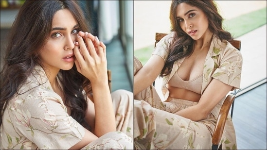 Taking to her social media handle, Sharvari shared a slew of pictures from her recent photoshoot with celebrity photographer Rohan Shrestha that featured her donning a ribbed bralette top that came in nude colour and sported a plunging neckline to add to the oomph factor.&nbsp;(Instagram/sharvari)