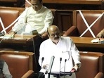 Chief minister Basavaraj Bommai poses before presenting the Budget on Friday. (PTI)
