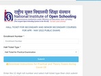 NIOS admit cards for 10th, 12th practical exam at sdmis.nios.ac.in