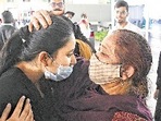 A student meets her family member as she arrived after being evacuated from war-torn Ukraine, in New Delhi. (ANI)