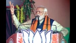 Prime Minister Narendra Modi addressing a public rally for the seventh and last phase of Uttar Pradesh Assembly elections, at Khajuri Village, Rajatalab, in Varanasi on Saturday. (AGENCY)