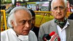 Senior Congress leaders Jairam Ramesh and Salman Khurshid met the Election Commission on Friday and sought its urgent intervention to ensure a free and fair election in Manipur. (ANI)
